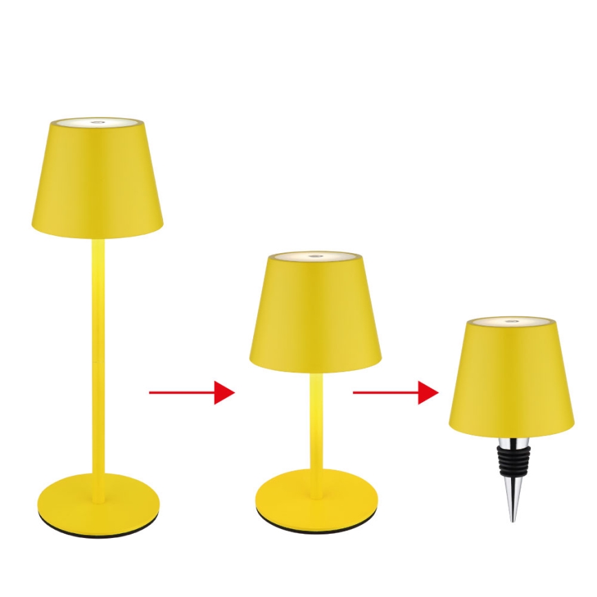 Globo - Dimbare, oplaadbare tafellamp voor buiten met aanraakbediening, 3-in-1, LED/3W/5V, 3000/4000/5000K, IP54, 1800 mAh, geel