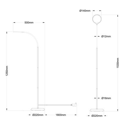 Globo - LED-dimbare vloerlamp met aanraakbediening, LED 8W, 230V, kleurtemperaturen 2700K/4000K/6500K, zwart