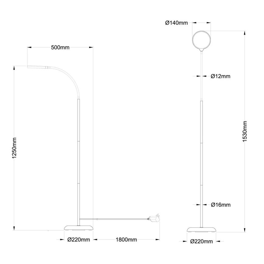 Globo - LED-dimbare vloerlamp met aanraakbediening, LED 8W, 230V, kleurtemperaturen 2700K/4000K/6500K, zwart