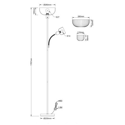 Globo - Vloerlamp 1xE27/40W/230V + 1xE14/25W