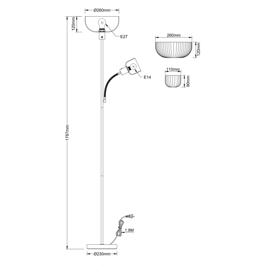 Globo - Vloerlamp 1xE27/40W/230V + 1xE14/25W