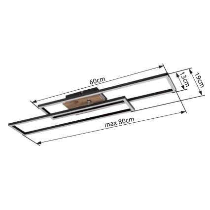 Globo - LED plafondlamp LED/30W/230V 3000K 60x80 cm zwart