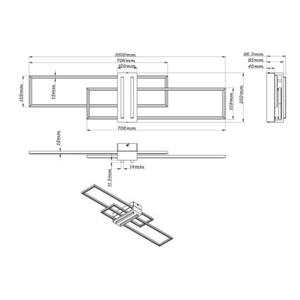 Globo - LED plafondlamp LED/40W/230V 3000K 25x100 cm zwart