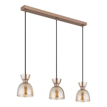 Globo - Hanglamp aan een koord 3xE14/40W/230V bruin/gerookt