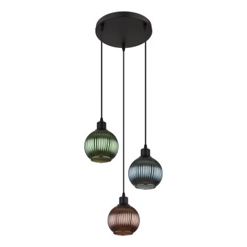 Globo - Hanglamp aan een koord 3xE27/25W/230V diameter 36 cm koper/groen/blauw