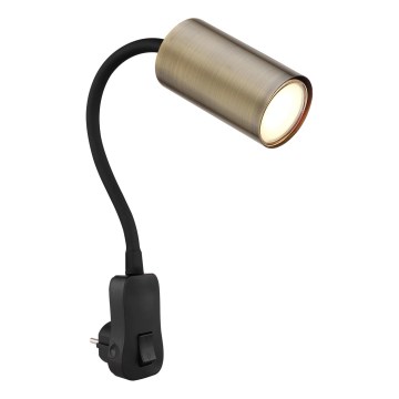 Globo - Wandspot met stopcontact 1xGU10/25W/230V zwart/messing