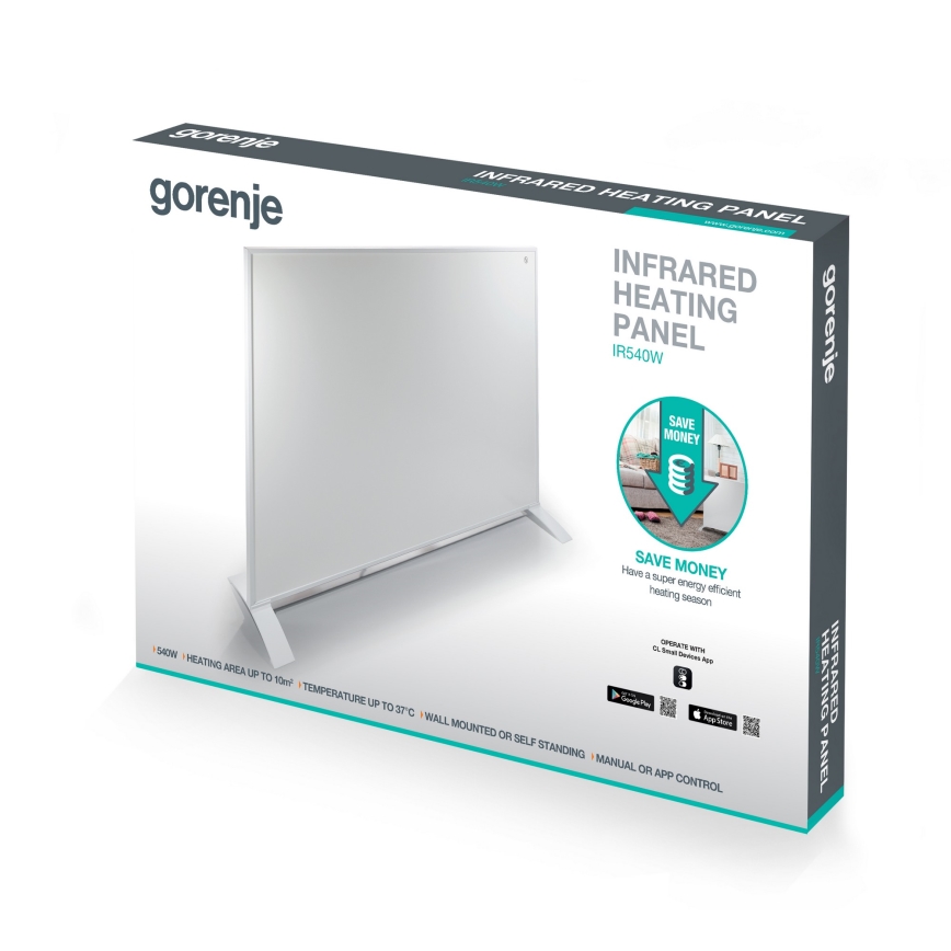 GORENJE IR540W - Slim elektrisch infraroodpaneel 540 W met timer en Wi‑Fi, zwart