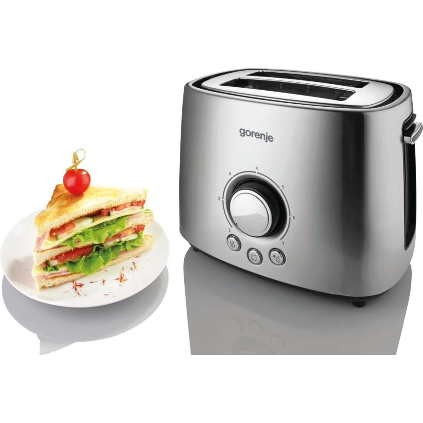 GORENJE T1000E - Broodrooster met twee sleuven en opzetrooster 1000W/230V RVS