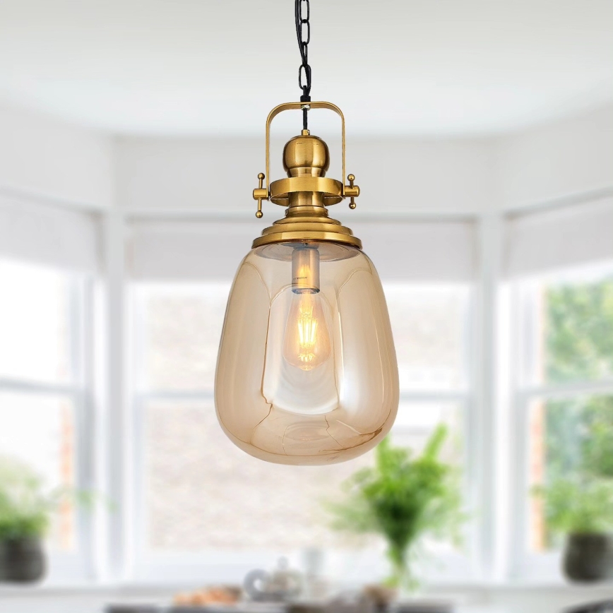 Gouden kroonluchter aan ketting BOTTLE 1xE27/40W/230V