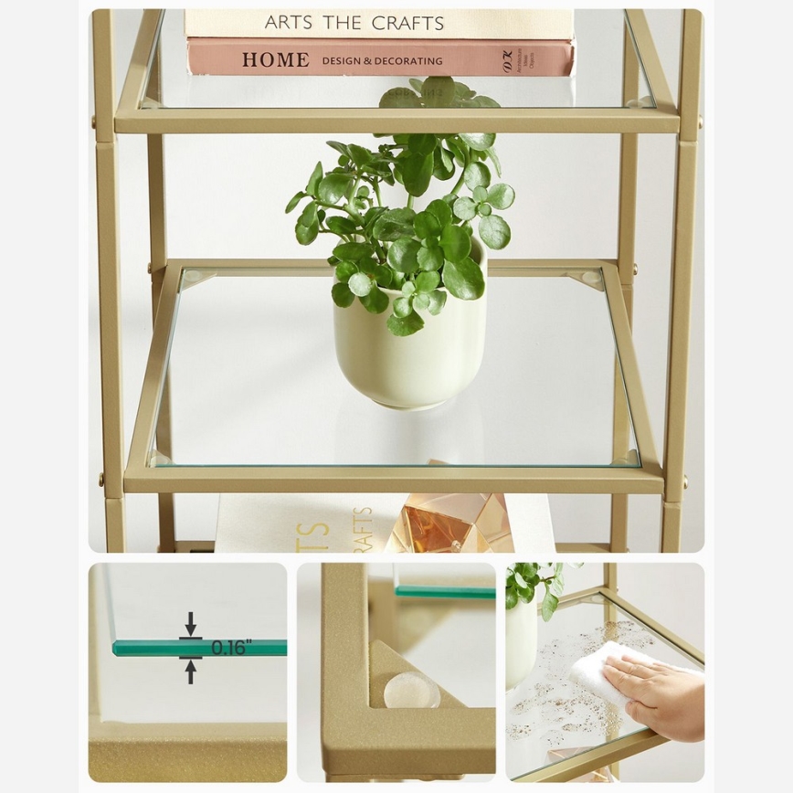 Goudkleurige boekenkast GLASY 40x125x30 cm