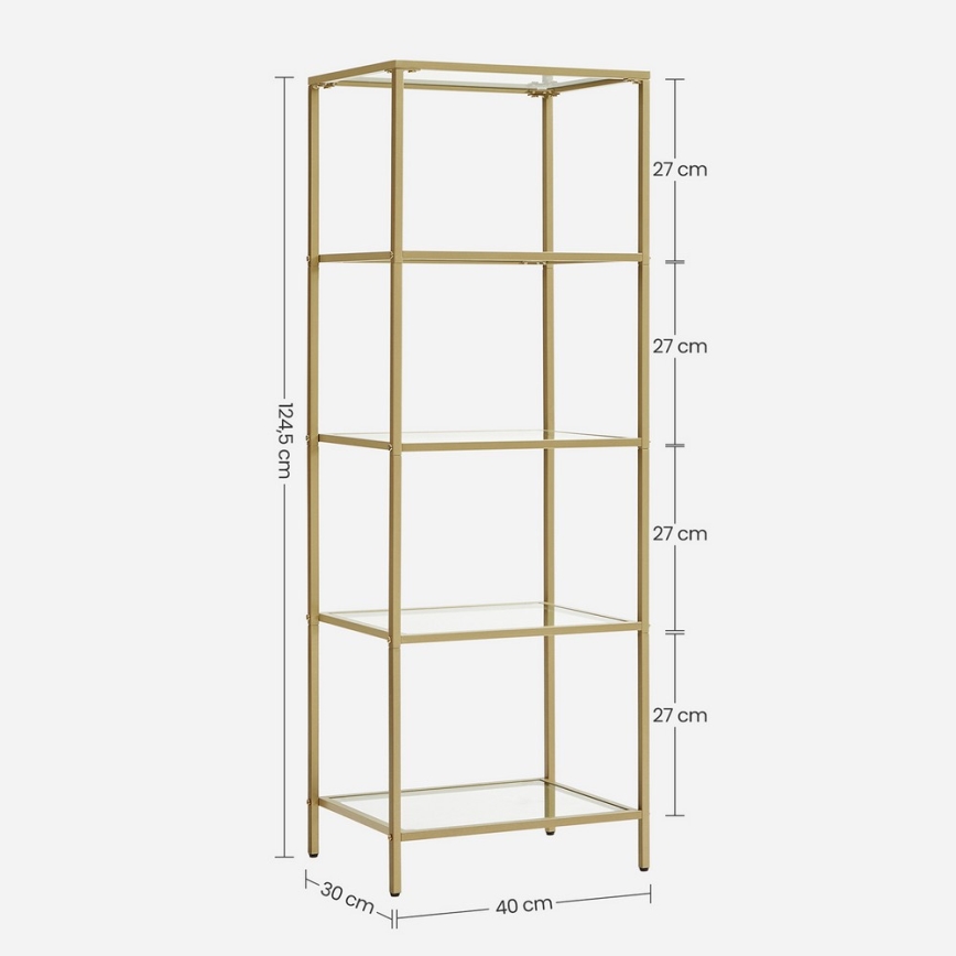 Goudkleurige boekenkast GLASY 40x125x30 cm