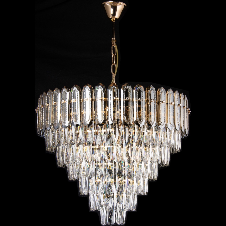 Goudkleurige kroonluchter met ketting, 11x E27 (max. 60W)/230V + 7x LED (6W), Ø 60 cm