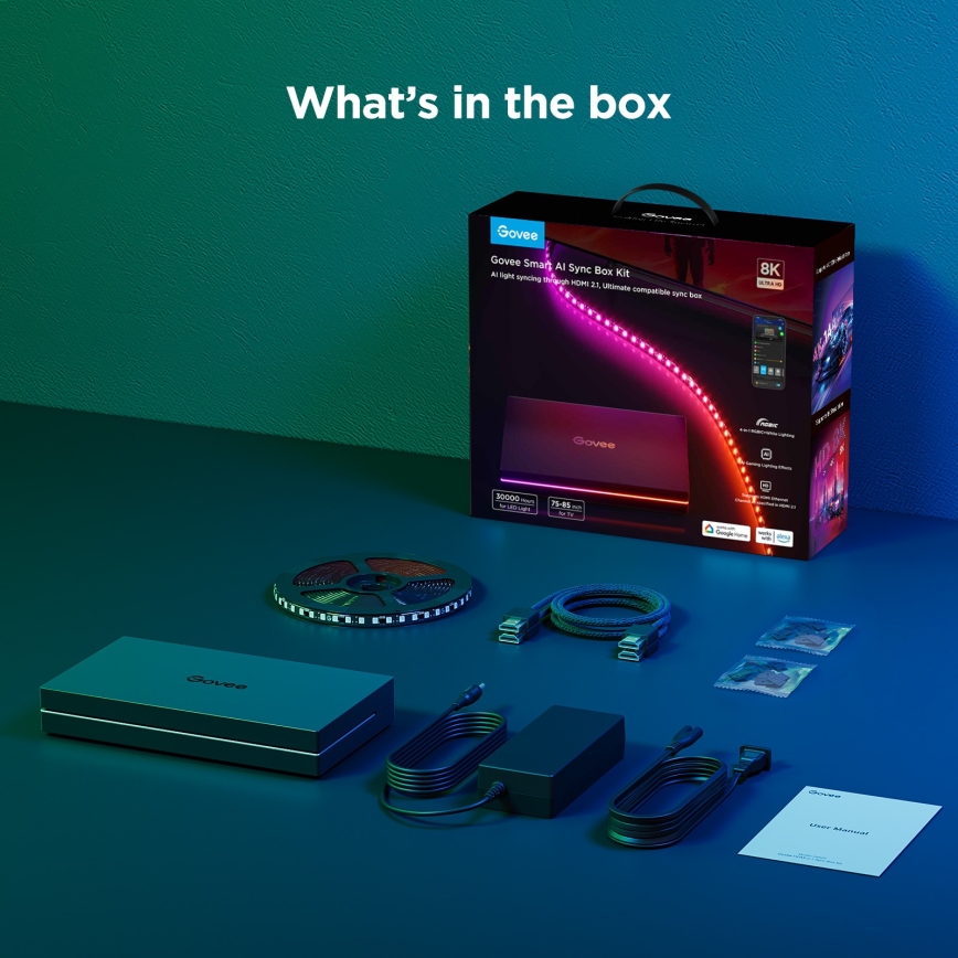 Govee - AI Sync Box 2 voor smart-tv, RGBICW-achtergrondverlichting 55-65 Wi-Fi