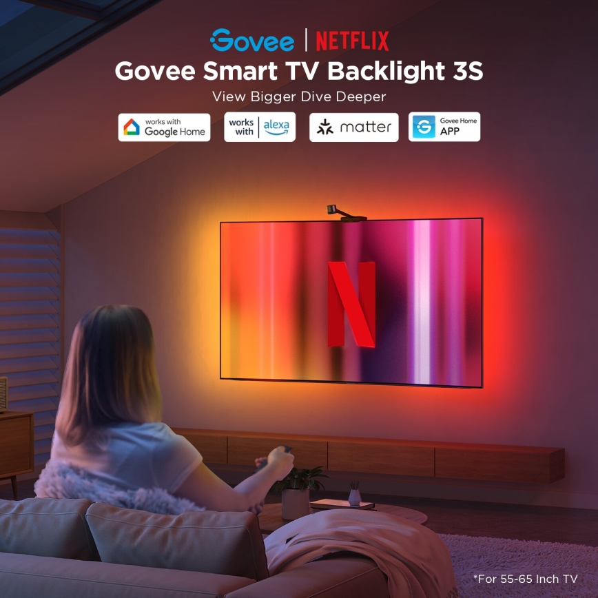 Govee - Backlight 3S Netflix TV 55-65 SMART LED achtergrondverlichting RGBICW Wi-Fi + afstandsbediening
