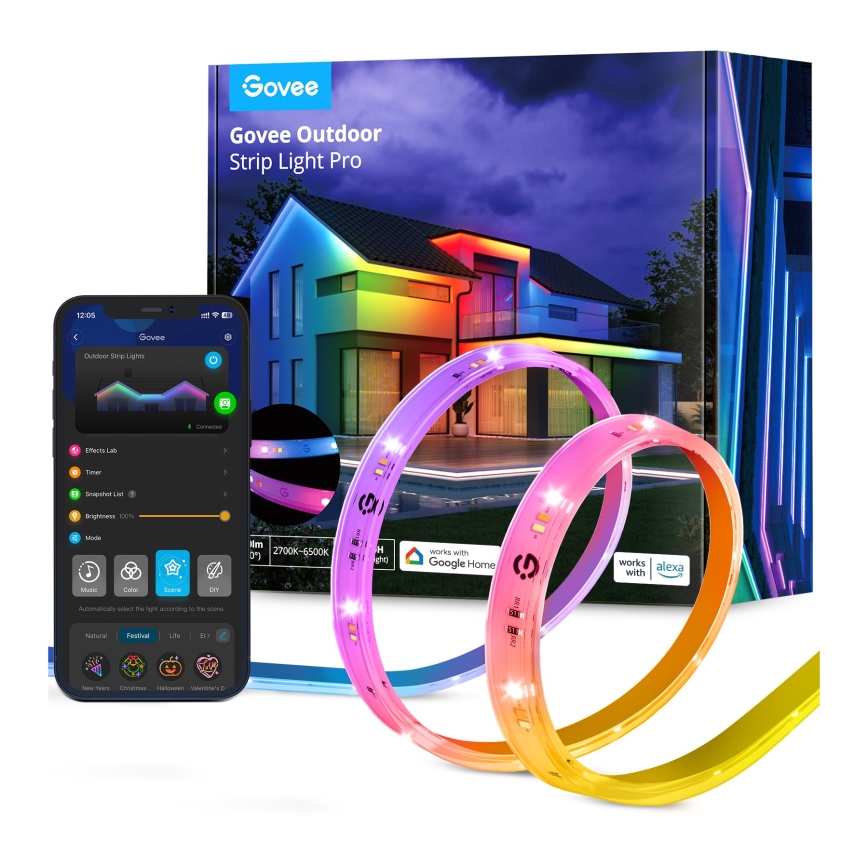 Govee - Buiten Pro SMART RGBICWW buitenshuis LED Strip 10m 2700-6500K Wi-Fi IP65