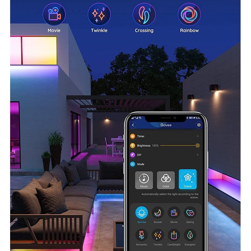Govee - Buiten Pro SMART RGBICWW buitenshuis LED Strip 10m 2700-6500K Wi-Fi IP65