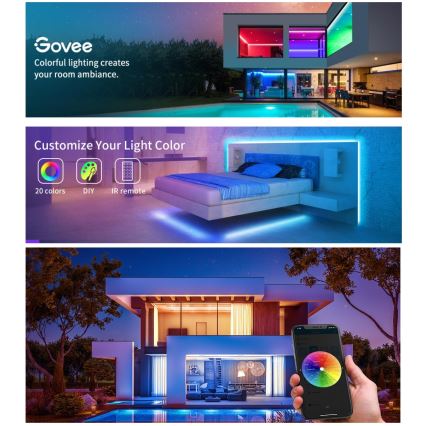Govee - Dimbare RGB LED-strip smart LED/36W/24V 10 m Wi-Fi