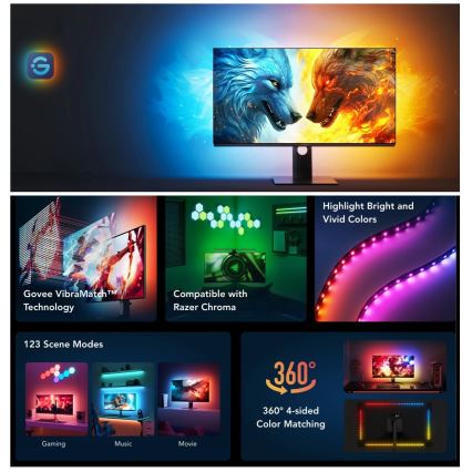 Govee - Dreamview G1 Smart LED RGBIC monitor verlichting 27-34" Wi-Fi
