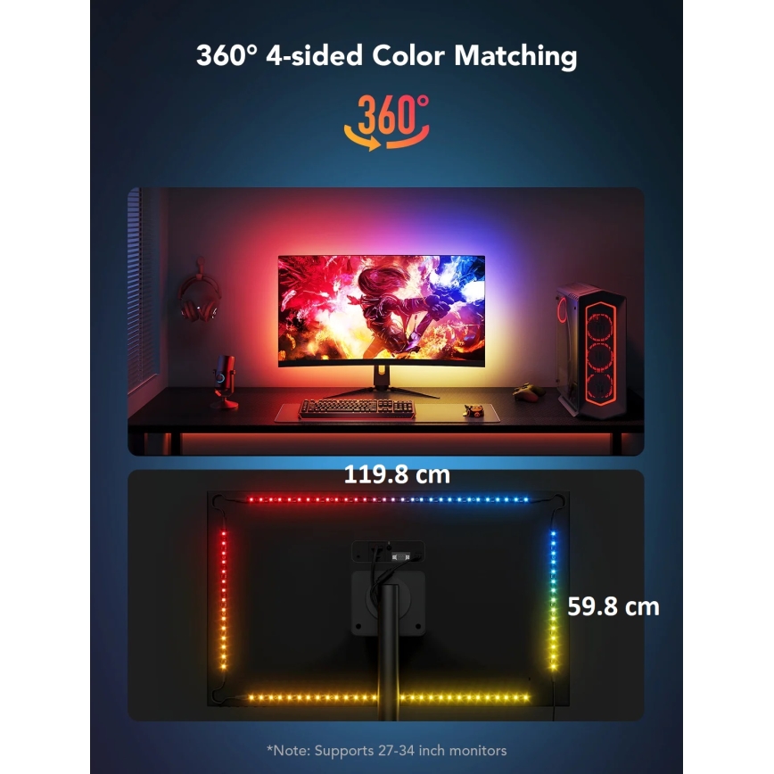 Govee - Dreamview G1 Smart LED RGBIC monitor verlichting 27-34" Wi-Fi
