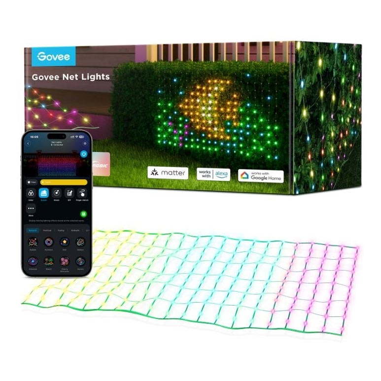 Govee - LED RGBIC Buitenverlichtingsnet 143x85cm Wi-Fi Matter IP65