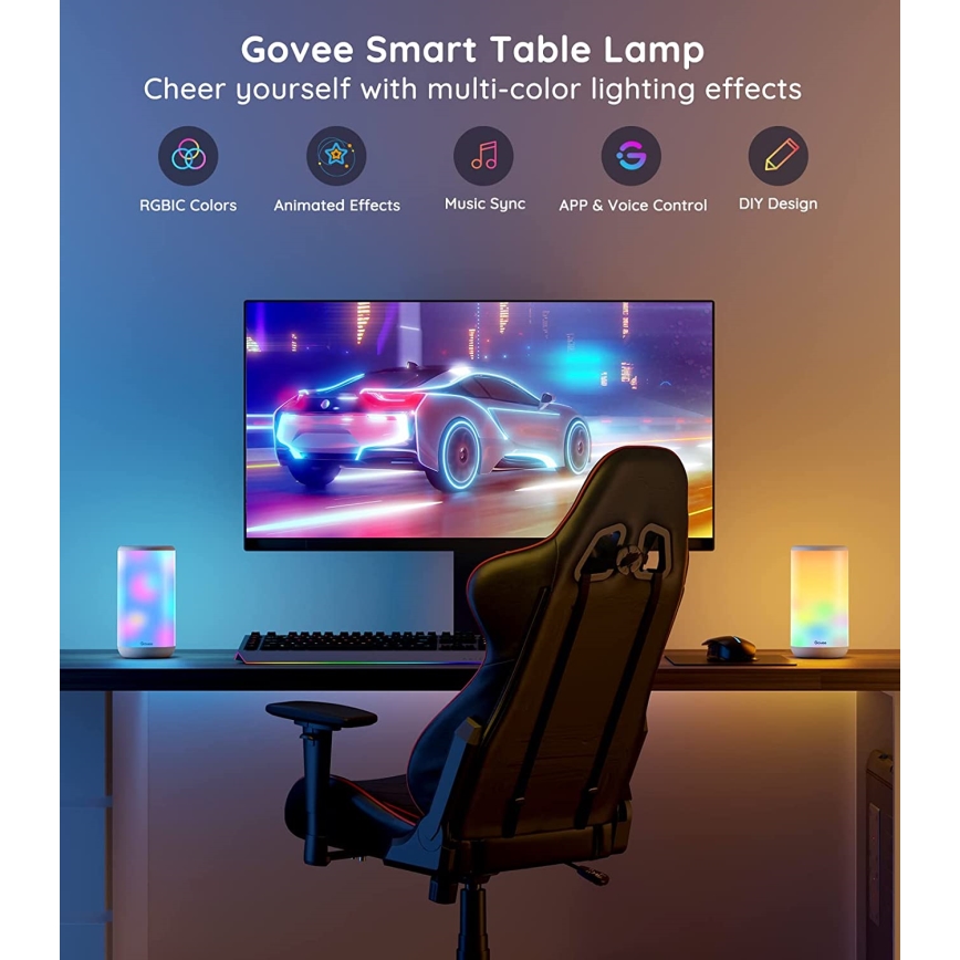 Govee - LED RGBIC Dimbaar tafellamp AURA 2 2200-6500K Wi-Fi Matter