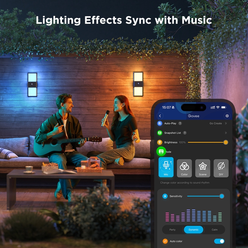 Govee - LED RGBIC Dimbaar Wandlamp met sensor voor buiten LED/230V IP65 2700-6500K Wi-Fi
