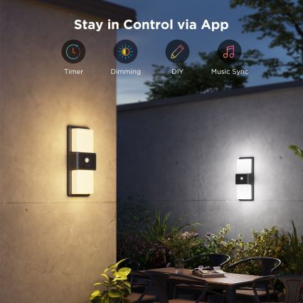 Govee - LED RGBIC Dimbaar Wandlamp met sensor voor buiten LED/230V IP65 2700-6500K Wi-Fi