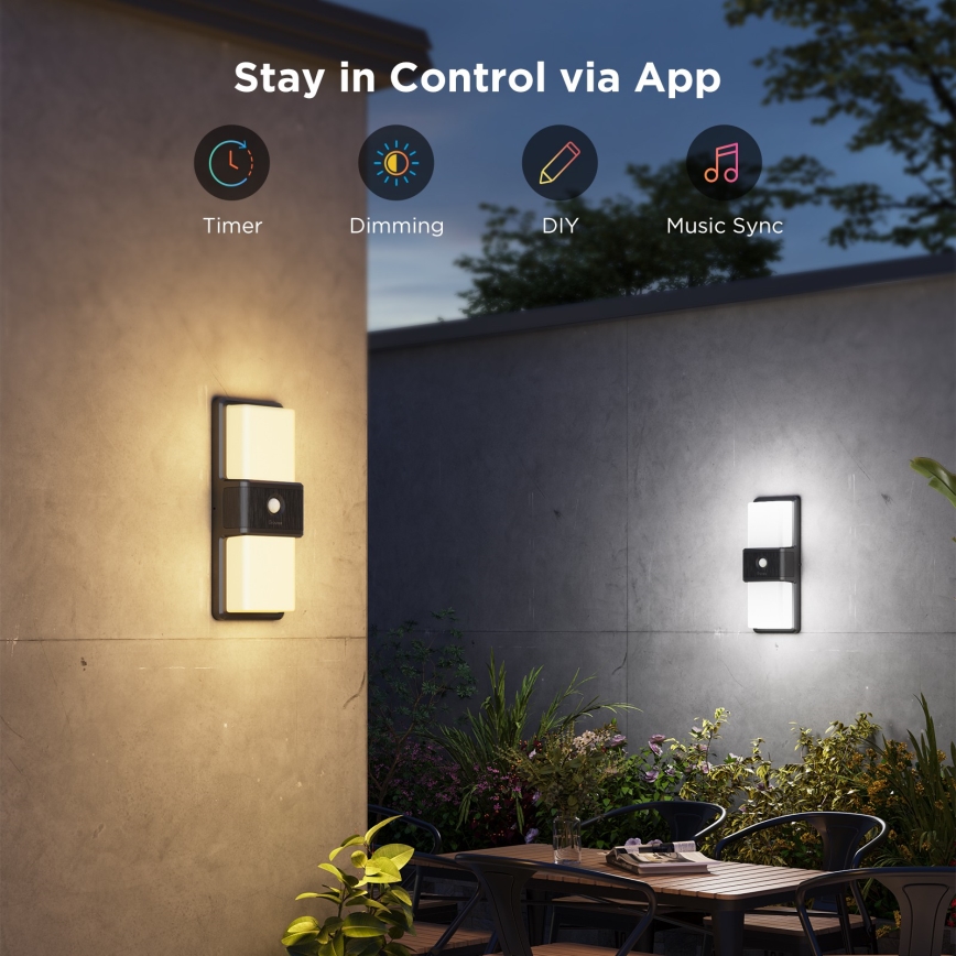 Govee - LED RGBIC Dimbaar Wandlamp met sensor voor buiten LED/230V IP65 2700-6500K Wi-Fi