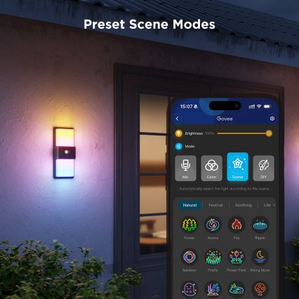 Govee - LED RGBIC Dimbaar Wandlamp met sensor voor buiten LED/230V IP65 2700-6500K Wi-Fi