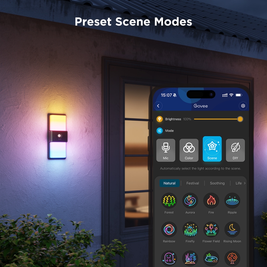 Govee - LED RGBIC Dimbaar Wandlamp met sensor voor buiten LED/230V IP65 2700-6500K Wi-Fi
