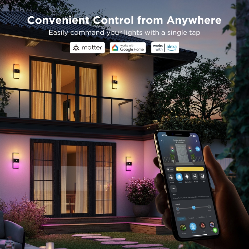 Govee - LED RGBIC Dimbaar Wandlamp met sensor voor buiten LED/230V IP65 2700-6500K Wi-Fi