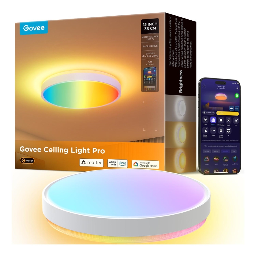Govee - LED RGBIC Dimbare plafondlamp LED/49W/230V 2700-6500K Wi-Fi diameter 38 cm