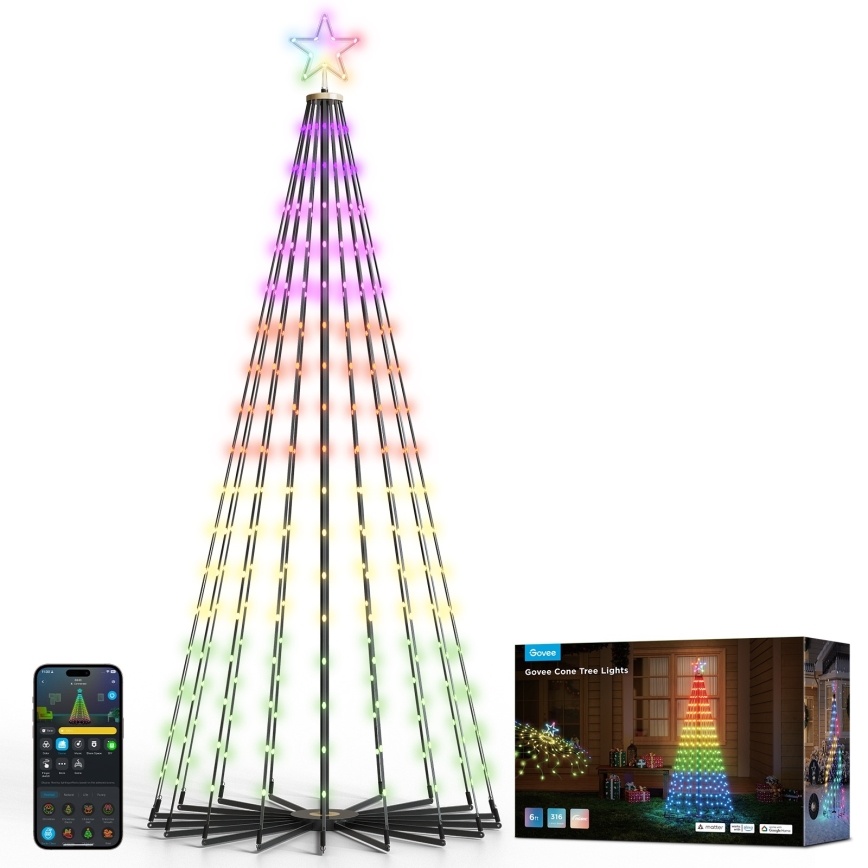 Govee - LED RGBIC Kerstboom met ster LED/15W/230V IP65 1,8m Matter Wi-Fi