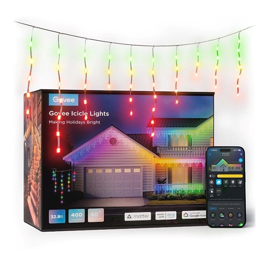 Govee - LED RGBIC Lichtketting voor buiten Smart ijspegels 10m Wi-Fi Matter IP65