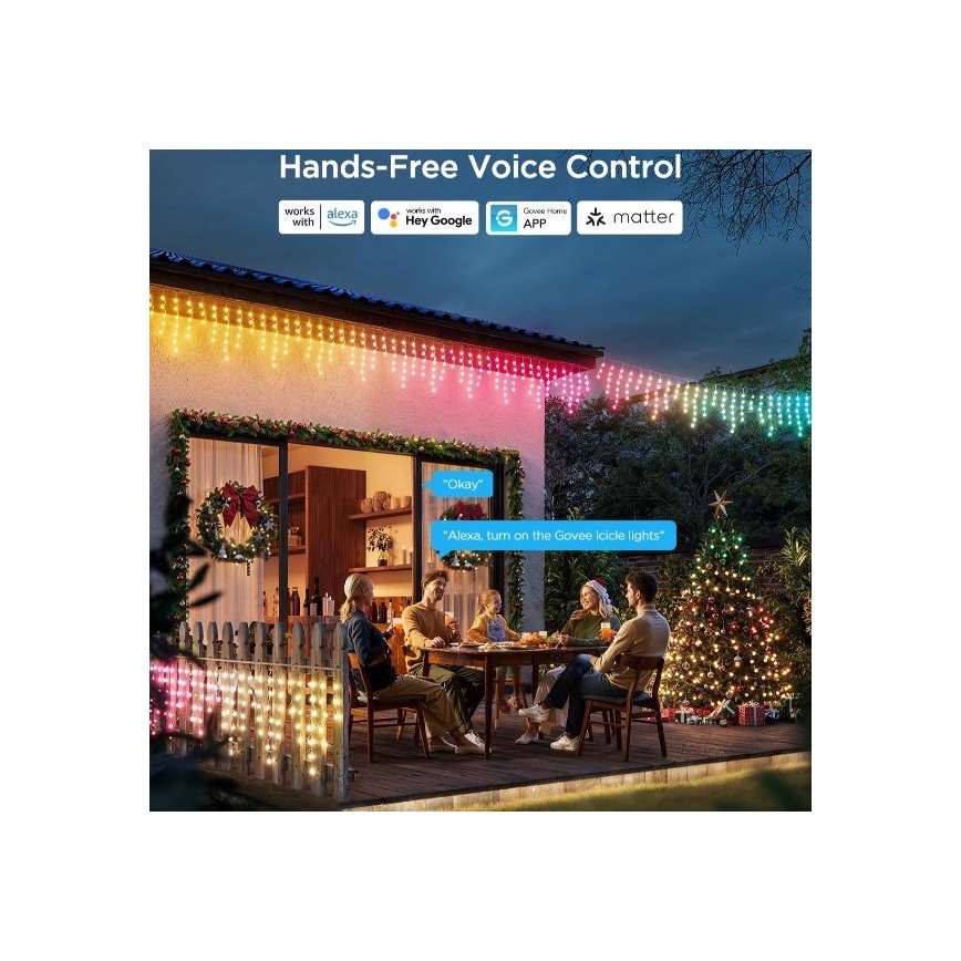 Govee - LED RGBIC Lichtketting voor buiten Smart ijspegels 10m Wi-Fi Matter IP65
