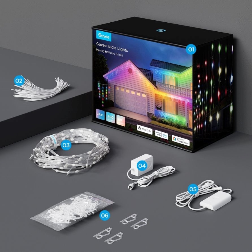 Govee - LED RGBIC Lichtketting voor buiten Smart ijspegels 10m Wi-Fi Matter IP65