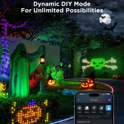 Govee - LED RGBIC lichtnet voor buiten, 143 x 85 cm, Wi-Fi en Matter, IP65
