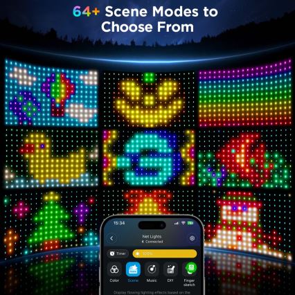 Govee - LED RGBIC lichtnet voor buiten, 143 x 85 cm, Wi-Fi en Matter, IP65