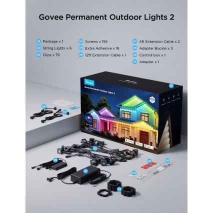 Govee - LED RGBIC-snoer met downlights 30m Wi-Fi Matter IP67