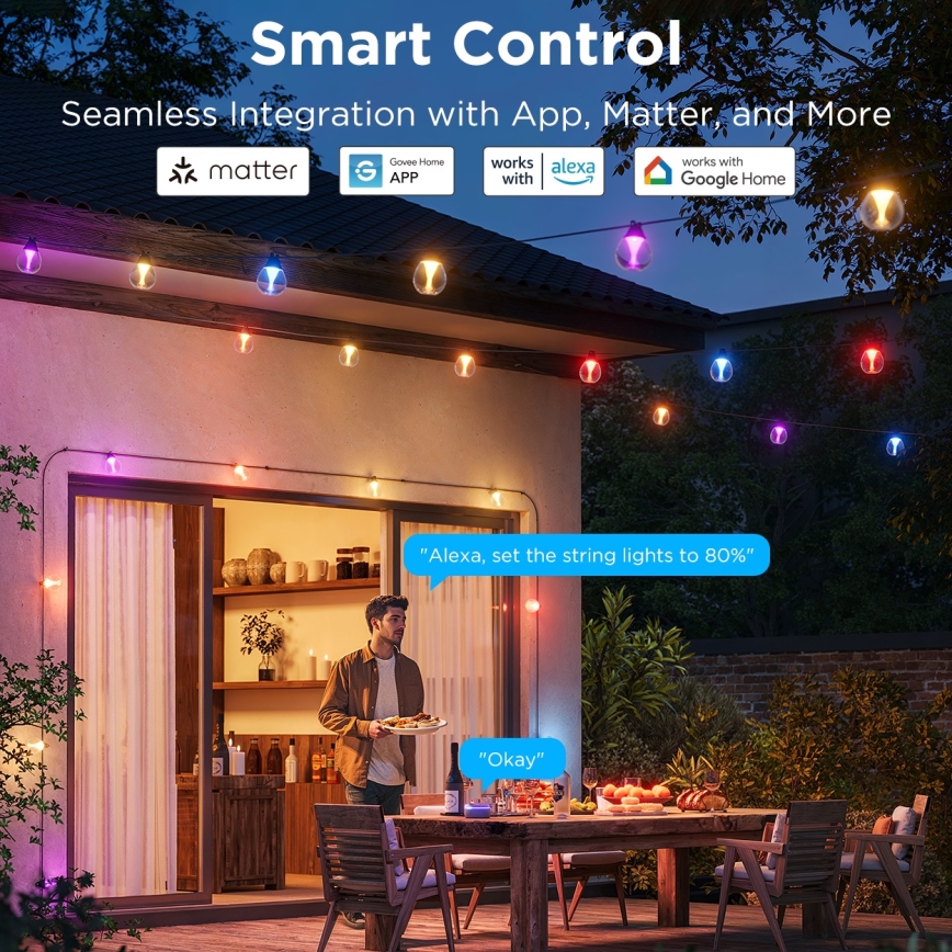 Govee - LED RGBICW Dimbaar buitenshuis Decoratieve lichtsnoer LED/24W/230V IP67 2700-6500K Wi-Fi