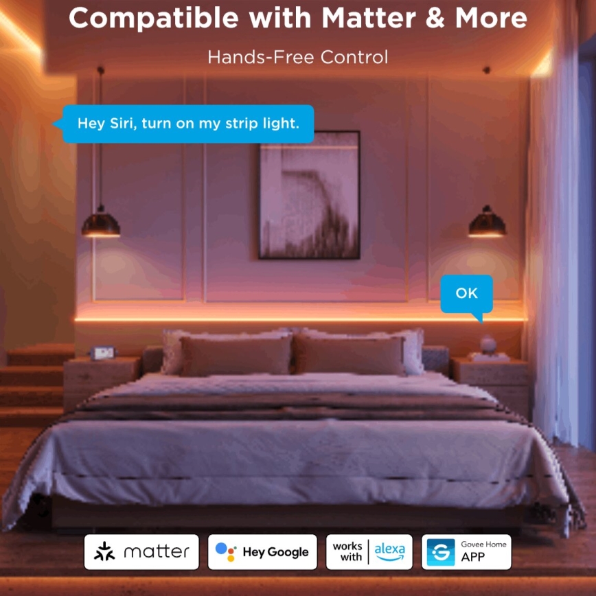 Govee - LED RGBICW Dimbare strip COB 3780 dioden 3m Wi-Fi Matter