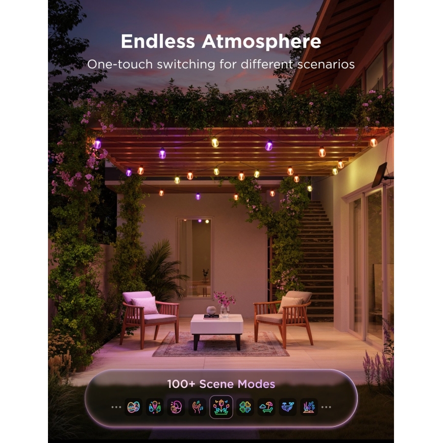Govee - LED RGBICW Lichtsnoer op zonne-energie 8xLED/6W/5V Wi-Fi Matter IP67