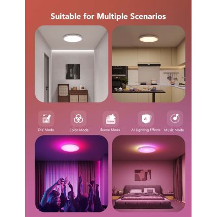 Govee - LED RGBICWW dimbare plafondlamp LED/29W/230V Ø 30 cm mat Wi‑Fi