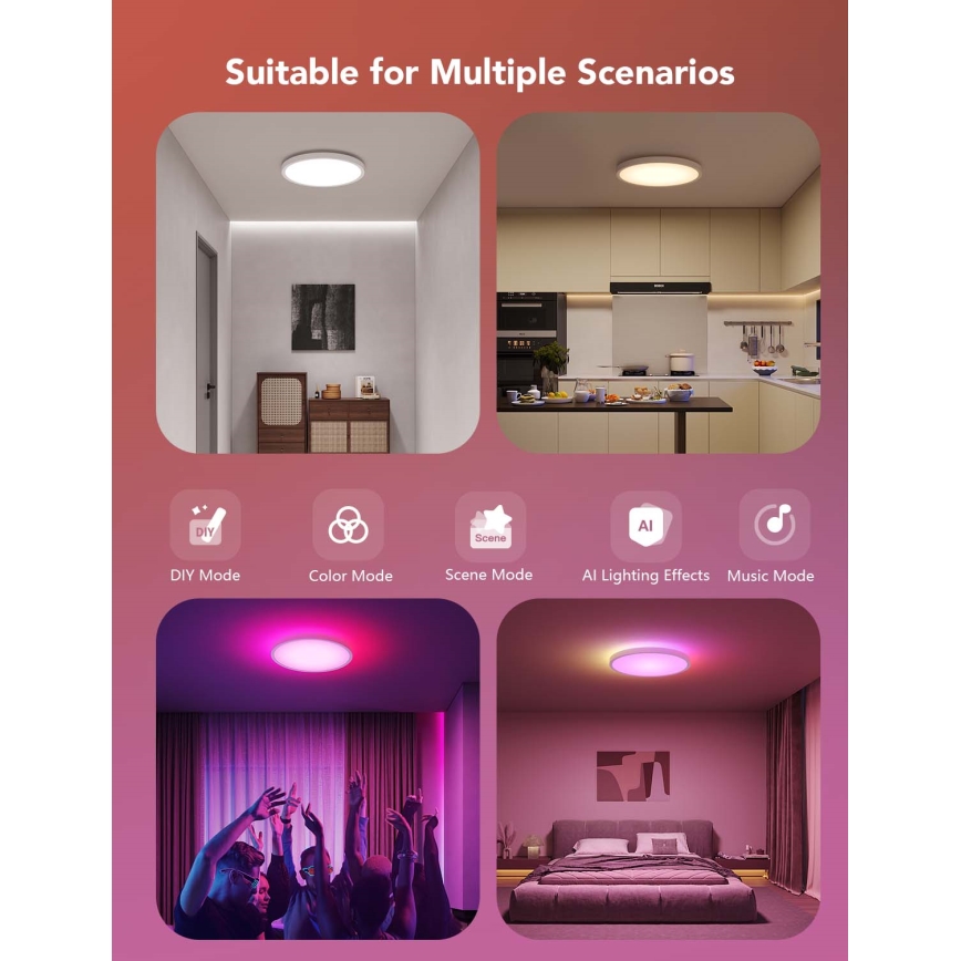 Govee - LED RGBICWW dimbare plafondlamp LED/29W/230V Ø 30 cm mat Wi‑Fi