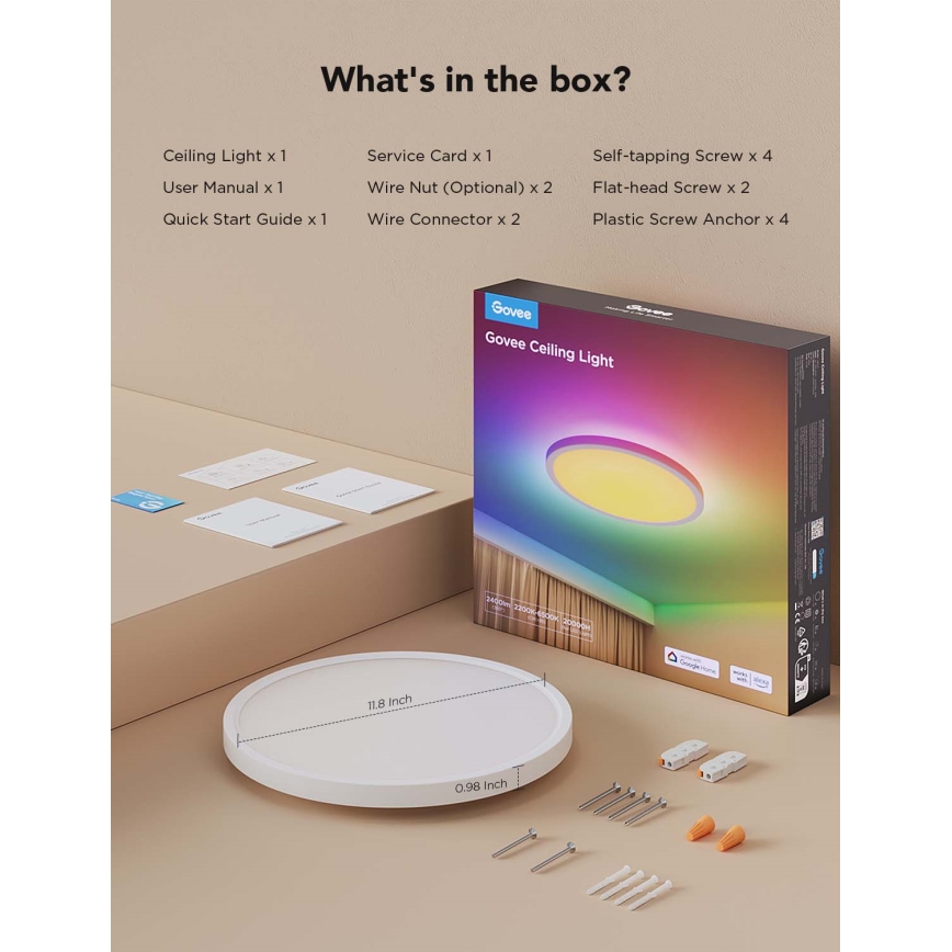 Govee - LED RGBICWW dimbare plafondlamp LED/29W/230V Ø 30 cm mat Wi‑Fi