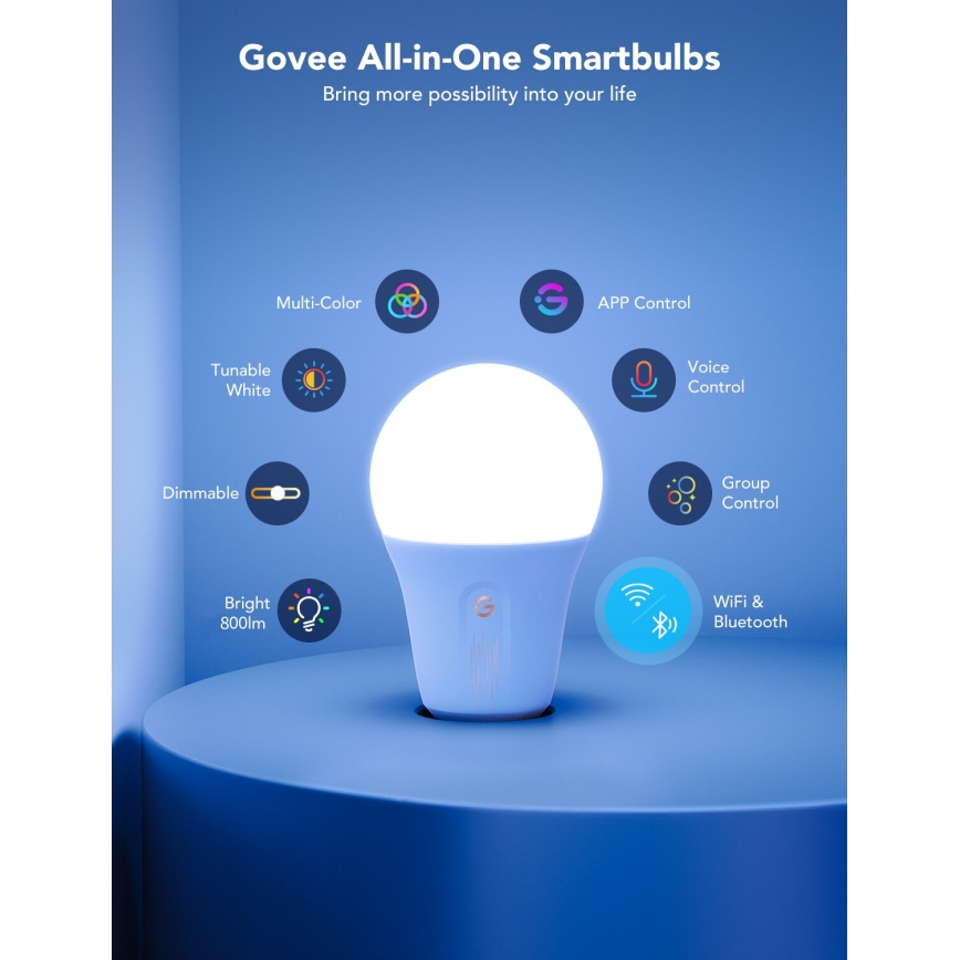 Govee - LED RGBWW Dimbare lamp Smart E27/9W/230V 2700-6500K Wi-Fi