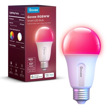 Govee - LED RGBWW dimbare lamp Smart MATTER E27/9W/230V 2700-6500K Wi-Fi