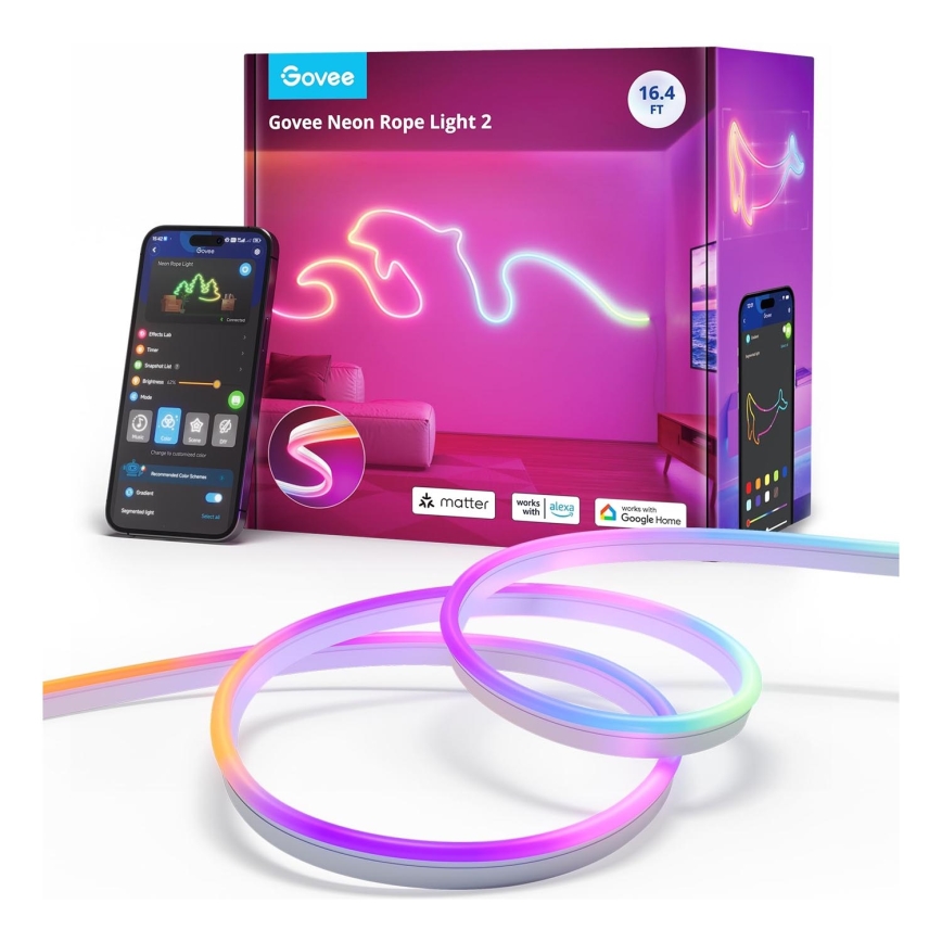 Govee - Neon 2 MATTER buigzaam LED Strip 5m RGBIC Wi-Fi IP67