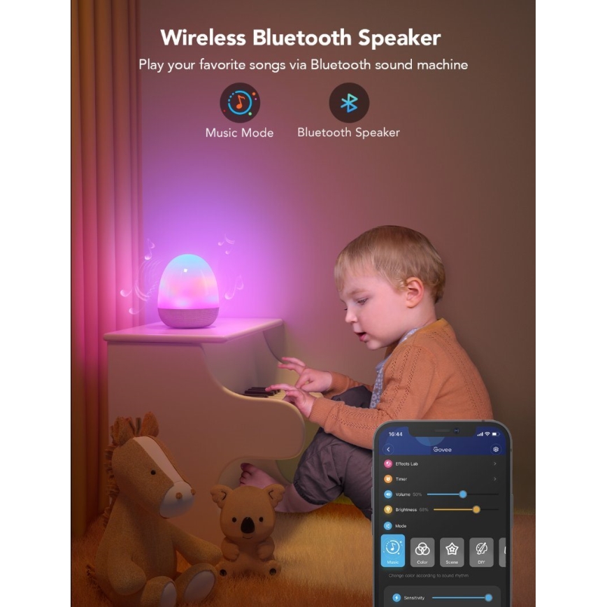 Govee - RGBIC Night Smart LED verlichting met een luidspreker Wi-Fi