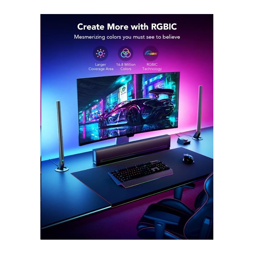 Govee - set 2x Smart Gaming Wi-Fi LED RGBIC panelen + Smart Dual zwart + afstandsbediening
